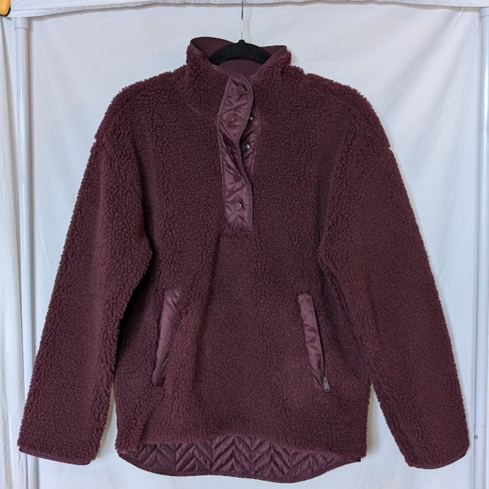 NWOT Athleta Cozy Sherpa Snap Pullover Sweatshirt Jacket - Winter Berry Size  S